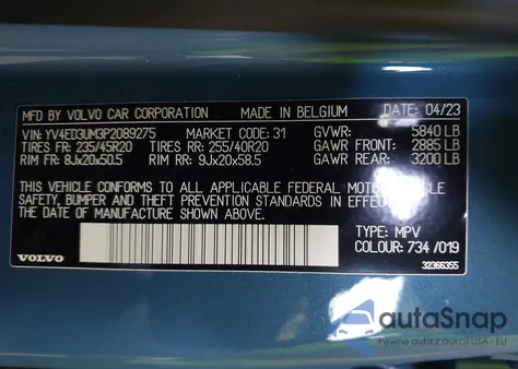 2023 Volvo Xc40 Recharge Pure Electric Twin Ultimate z USA, uszkodzony, nr VIN YV4ED3UM3P2089275